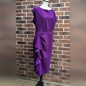 NWT Aisize 2XL Purple Asymmetrical Ruffle Midi Dress Cocktail Wedding Guest